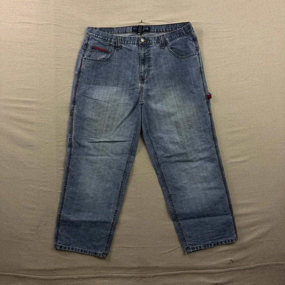 U.S. Polo Assn. Carpenter‎ Jeans Mens 40x30 Blue Light Wash Hammer Loop Denim